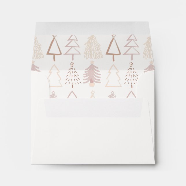 Boho Christmas Trees Dusty Pink Cream Holiday Envelope (Back (Bottom))