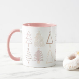 Boho Christmas Trees Dusty Pink Holiday Photo Mug