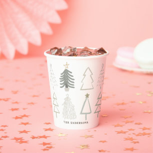 Boho Christmas Trees Green Holiday Paper Cups