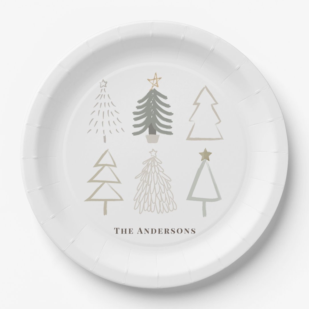 Boho Christmas Trees Green Holiday Paper Plates Zazzle