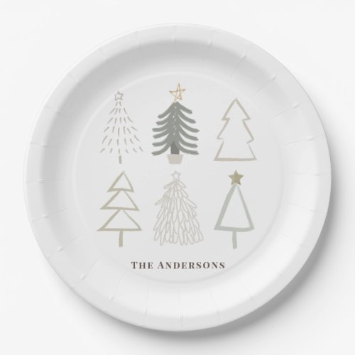 Boho Christmas Trees Green Holiday Paper Plates