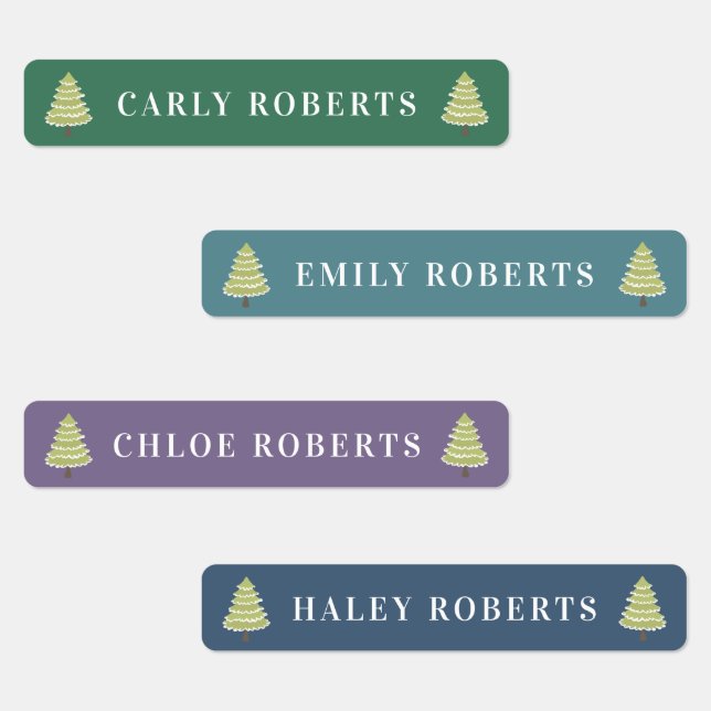 Boho Christmas Trees Kids Name Waterproof Labels (Group)