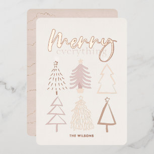 Boho Christmas Trees Rose Gold Foil Holiday Card