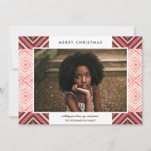 Boho Christmas Watercolor Tiles Red Photo Holiday Card