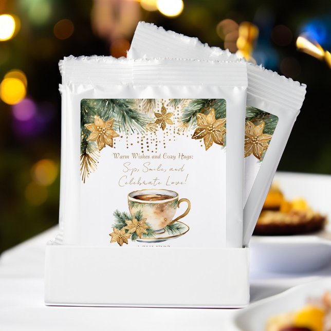 Boho Christmas winter bridal shower tea favors Hot Chocolate Drink Mix (Boho Christmas winter bridal shower tea party favors Hot Chocolate Drink Mix gold poinsettia tea cup)