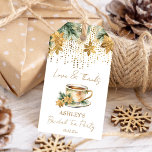Boho Christmas winter bridal shower tea party favo Gift Tags<br><div class="desc">Christmas winter themed bridal shower tea party favor thank you gift tags,  watercolor cup of tea with snowflakes poinsettia and cookies pine branches modern casual font winter bridal shower favor gift tags</div>