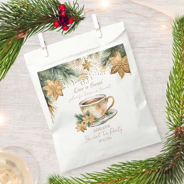 Boho Christmas winter bridal shower tea party Favor Bag (Boho Christmas winter bridal shower tea party personalized Favor Bag pines gold poinsettia favor bag)