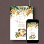 Boho Christmas winter bridal shower welcome sign<br><div class="desc">Christmas winter themed bridal shower tea party editable template welcome sign poster digital download,   watercolor cup of tea with snowflakes poinsettia and cookies pine branches modern casual font</div>