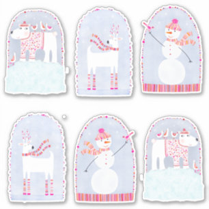 Boho Christmas Winter Deer Bear and Snowman Sticker