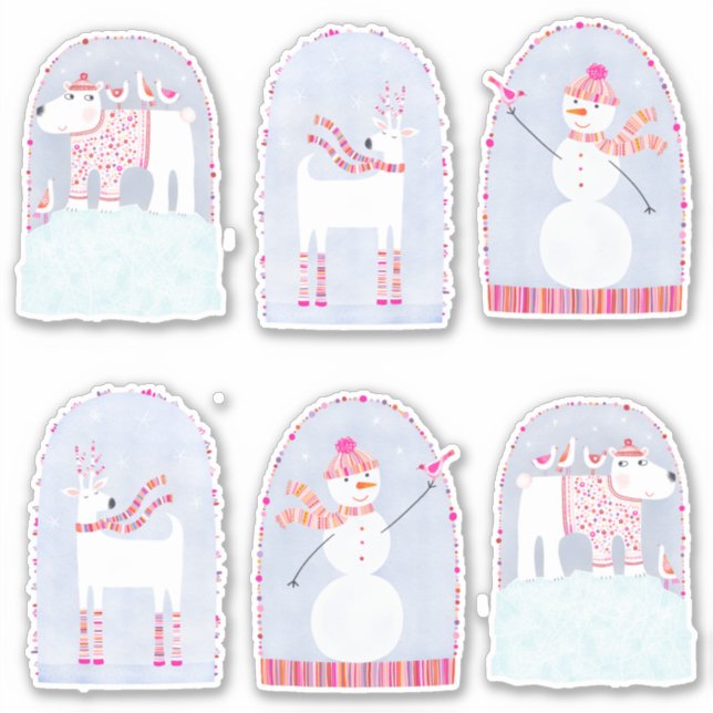 Boho Christmas Winter Deer Bear and Snowman Sticker (Front)