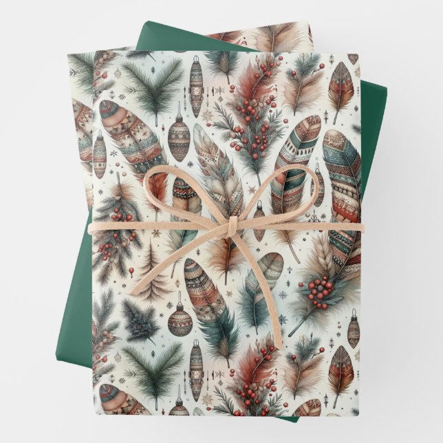 Boho Christmas Wrapping Paper Sheets (In situ)
