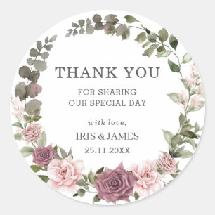 Boho Cinnamon Rose Blush Pink Floral Wedding Favor Classic Round Sticker