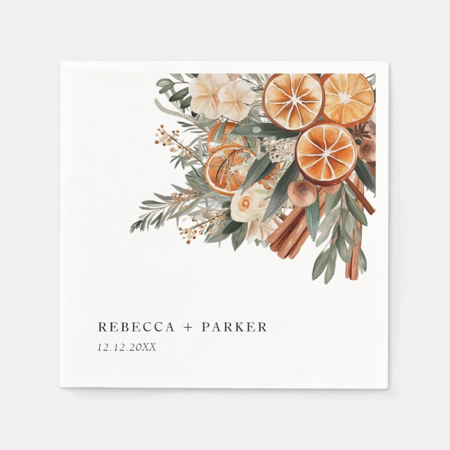 Boho cinnamon Winter botanical wedding custom Napkins (Front)