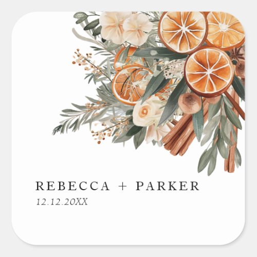 Boho cinnamon Winter botanical wedding sticker