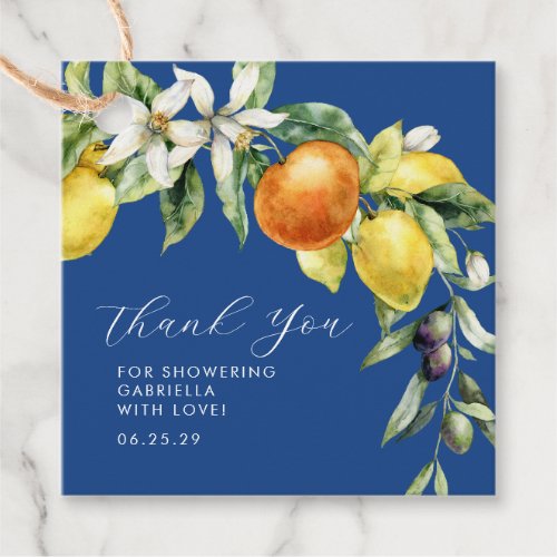 Boho Citrus Blue Bridal Shower Thank You Favor Tags