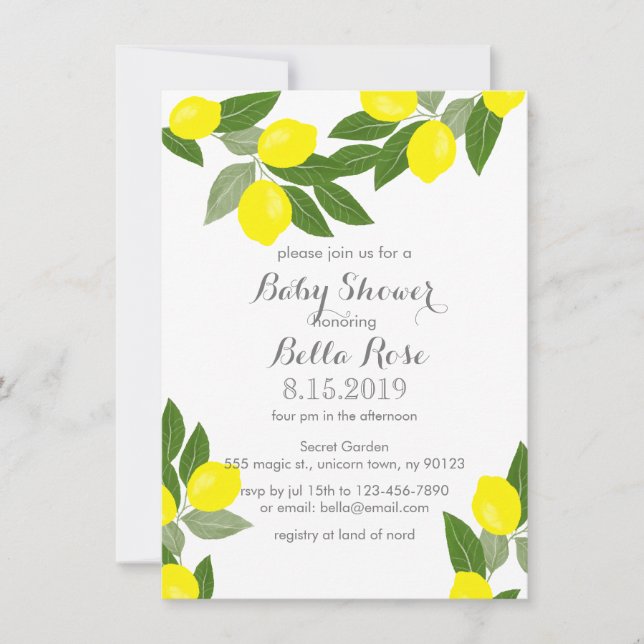 Boho Citrus Lemon Baby Shower Invitations (Front)