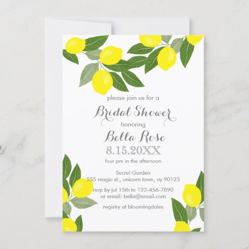 Boho Citrus Lemon Bridal Shower Invitations