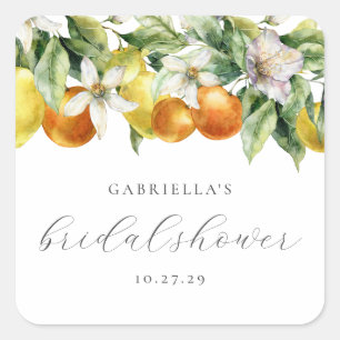 Boho Citrus Lemon Orange Bridal Shower Square Sticker