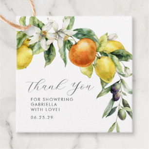 Boho Citrus Lemon Orange Bridal Shower Thank You Favor Tags