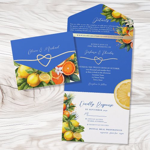 Boho Citrus Lemon Orange Wedding All In One Invitation