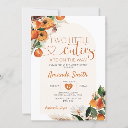 Boho Citrus Orange Two little cutie are on the way Invitation