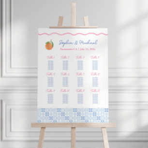 Boho Citrus Pink Squiggle 12 Tables Seating Chart Foam Board