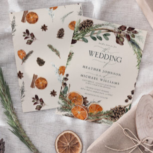 Boho Citrus Rustic Orange Elegant Cinnamon Wedding Invitation