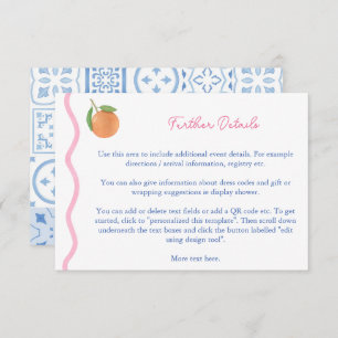 Boho Citrus Squiggle Wedding Shower Details Enclosure Card