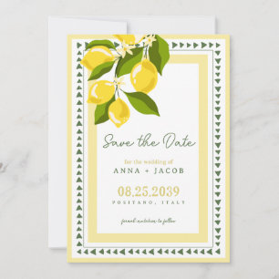 Boho Citrus Yellow Lemon Italian Wedding Save The Date