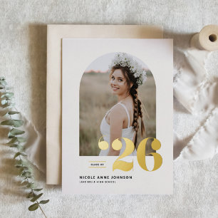 Boho Class of 2026 Arch Photo Graduation Foil Invitation