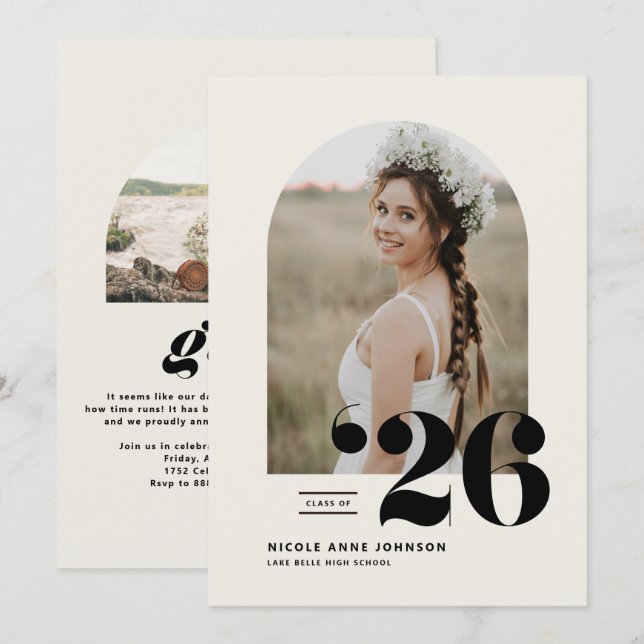 Boho Class of 2026 Arch Photo Graduation Invitation (Front/Back)