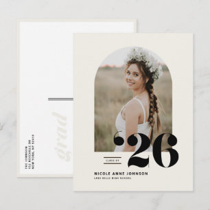 Boho Class of 2026 Arch Photo Graduation Invitation Postcard