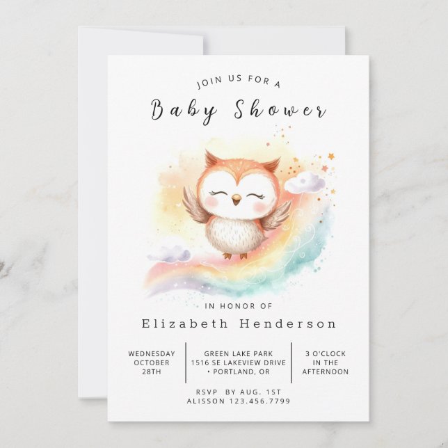 Boho Classic Owl Baby Shower Invitation (Front)