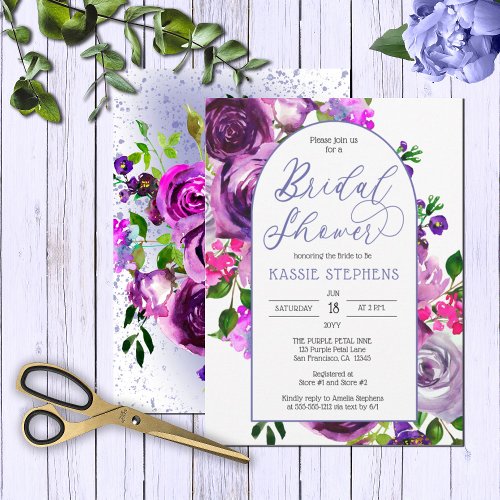 Boho Classy Purple Roses with Pink Bridal Shower  Invitation