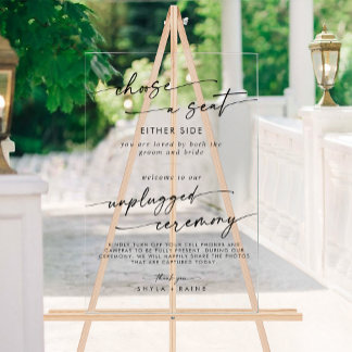 Boho Clear Acrylic Wedding Seat Unplugged Ceremony Acrylic Sign