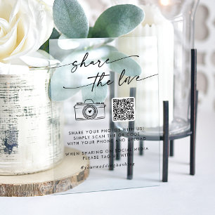 Boho Clear Acrylic Wedding Share the Love QR Code Sign