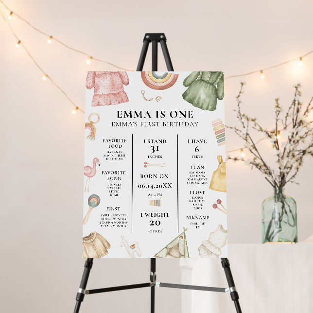 Boho Clothes 1st First Birthday Milestone Foam Board (In Situ (Stand))
