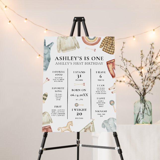 Boho Clothes 1st First Birthday Milestone Foam Board (In Situ (Stand))