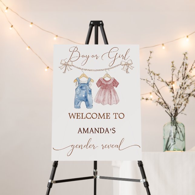 Boho Clothes Boy Girl Gender Reveal Welcome Sign (In Situ (Stand))