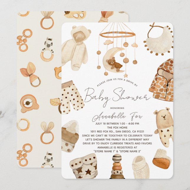 Boho Clothes Nursery Drive-by Baby Shower Invitati Invitation (Front/Back)