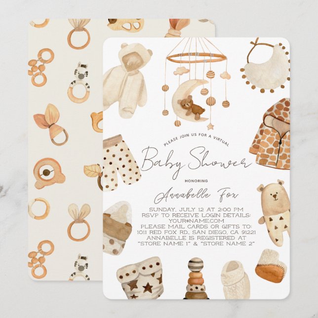 Boho Clothes Nursery Gender-Neutral Baby Shower In Invitation (Front/Back)