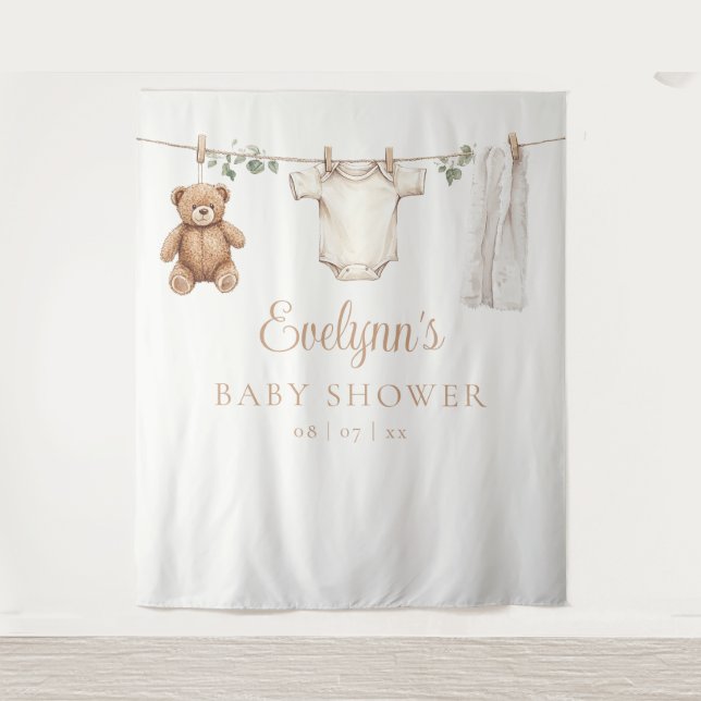 Boho Clothesline Baby Shower Photo Backdrop (Front)