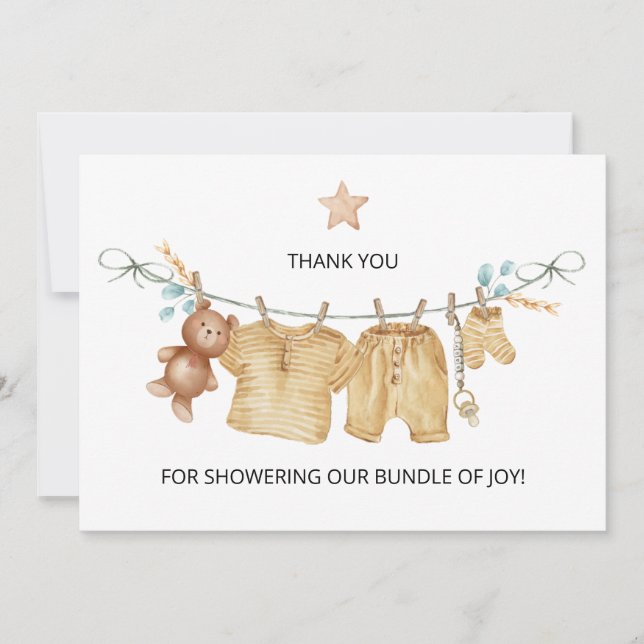 Boho Clothesline Baby Shower Thank You Card (Front)