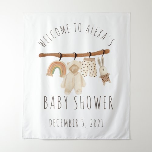 Boho Clothesline Baby Shower Welcome Sign Tapestry