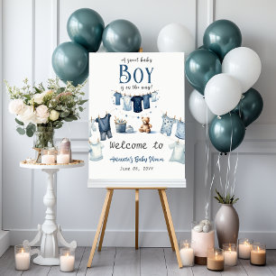 Boho Clothesline Blue Boy Baby Shower Welcome Sign