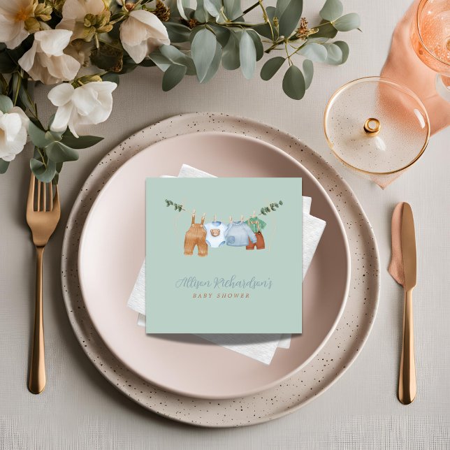 Boho clothesline boy pastel green Paper Napkin (Creator Uploaded)