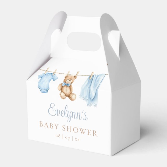 Boho Clothesline Dusty Blue Boy Baby Shower Favor Boxes (Front Side)