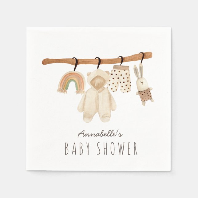 Boho Clothesline Gender-Neutral Baby Shower Napkins (Front)
