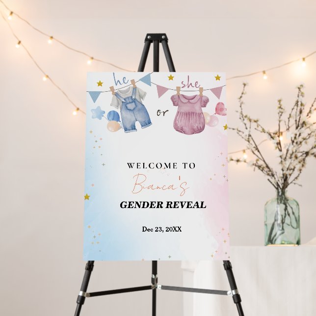 Boho Clothesline Gender Reveal Welcome Sign  (In Situ (Stand))