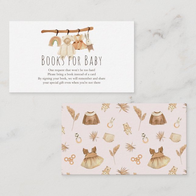 Boho Clothesline Girl Baby Shower Books for Baby Enclosure Card (Front/Back)
